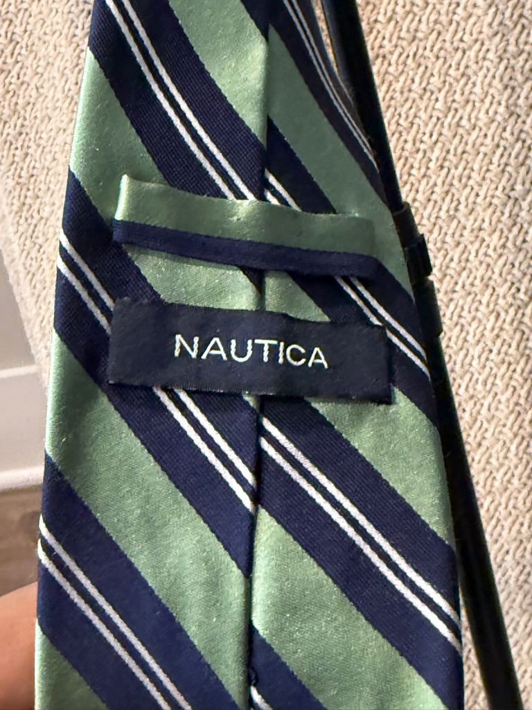Nautica Green Navy  White Diagonal Stripe Silk Tie